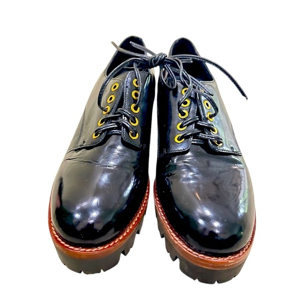 Jeffrey Campbell Black leather Platform lug sole lace up Oxfords grommet size 8 - Picture 4 of 9